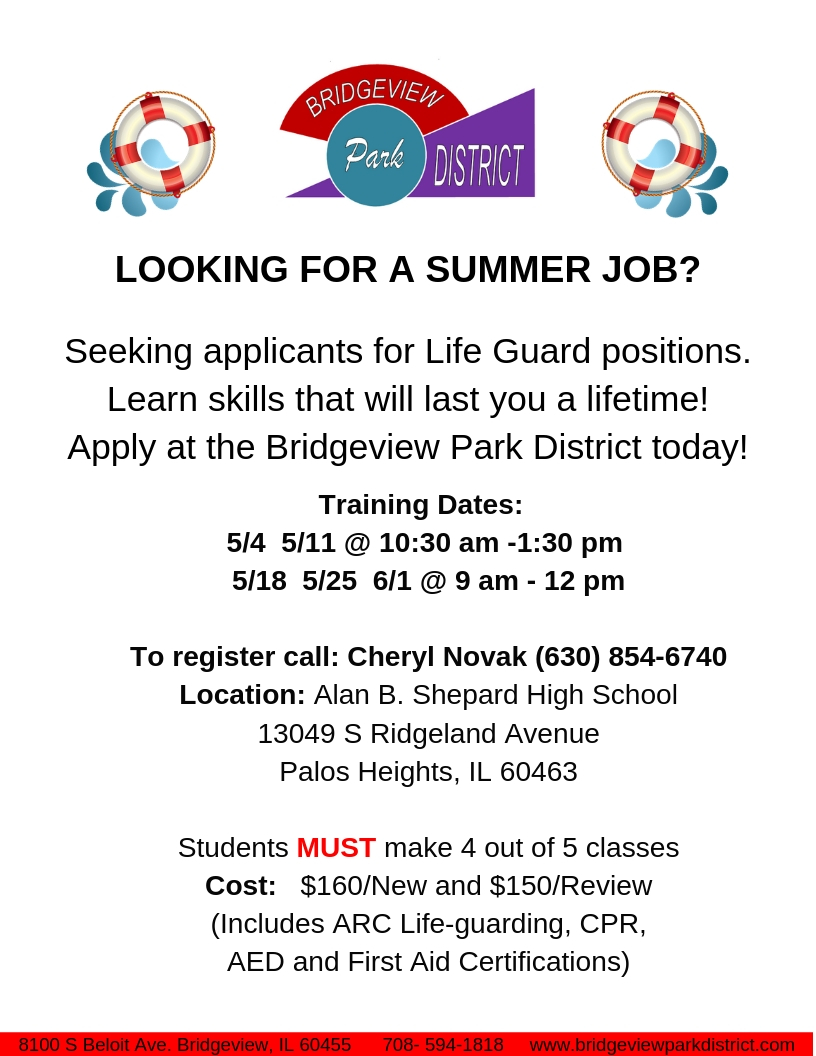 Employment Opportunities Bridgeview Park District